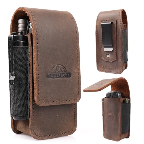 Topstache Large Darkbrown Leather Multitool Sheath for EDC Belt Organizer for Leatherman & Gerber