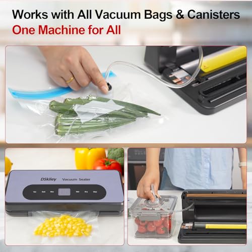 DSKiley Grey Vacuum Sealer Machine for Food Preservation, 80kPa Powerful Suction