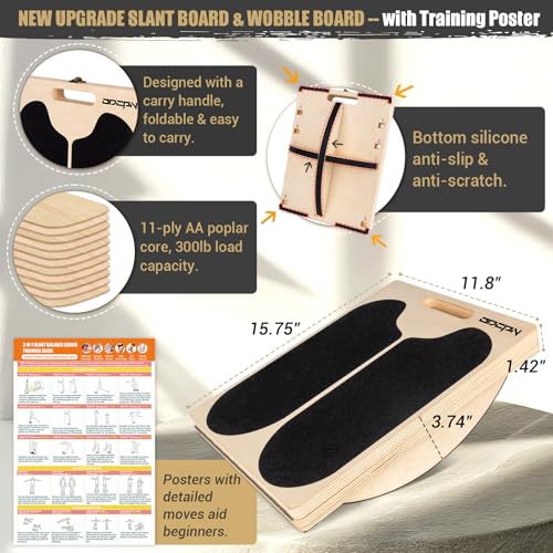 3-in-1 Slant Board & Balance Board - 300 LBS Capacity, 6 Angles