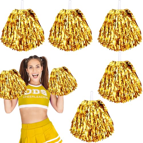 Gold Cheerleading Pom Poms - 6 Pack with Plastic Handles