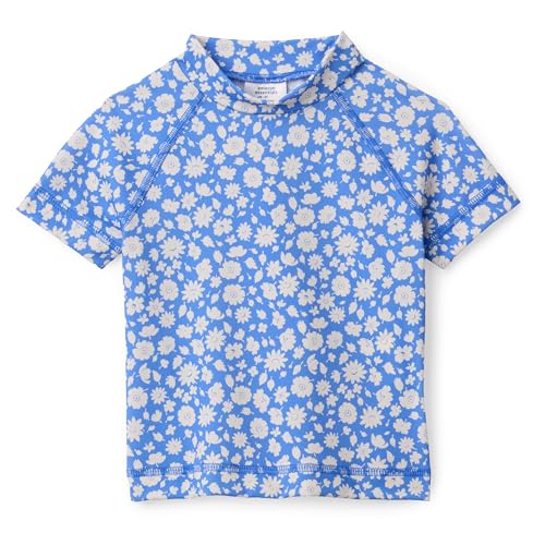 Girls' Short Sleeve High-Neck Rashguard T-Shirt - Small Blue Ditsy Floral