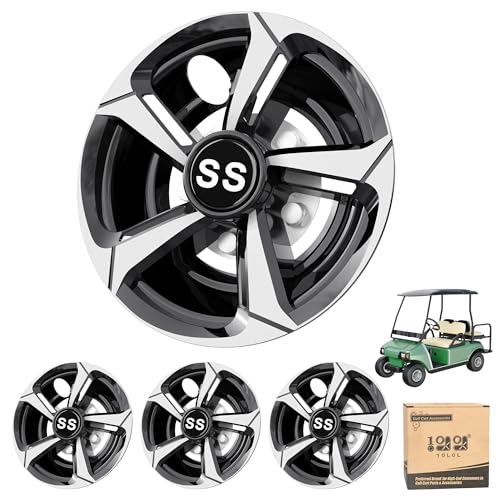 10L0L Silver-Black Golf Cart Wheel Covers Hub Caps 8 Inch Set of 4 for Yamaha, EZGO, Club Car