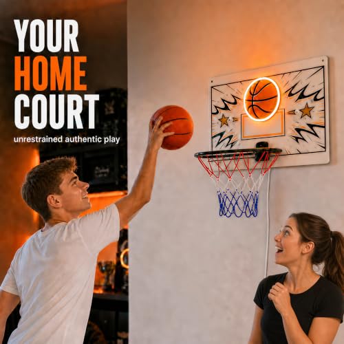DAXMAIRELOX White LED Neon Basketball Hoop Indoor Wall Decor 20 x 14 in