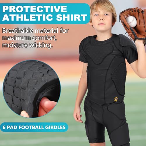 TUOY Kids Youth Padded Chest Rib Protector Shirt for Football Baseball - Black, Large
