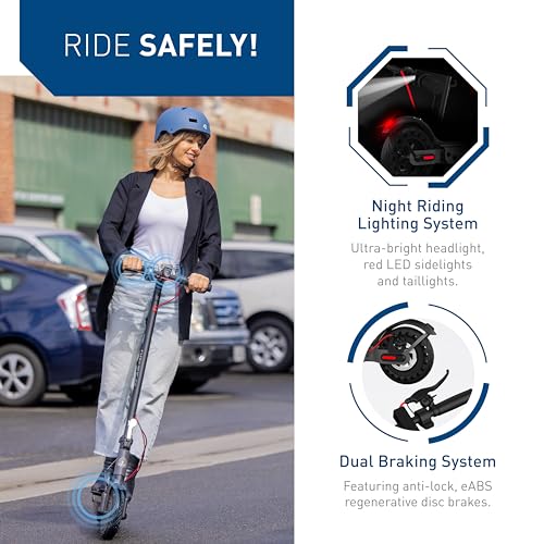 Electric Scooter with 8.5" Solid Tires - 19 MPH, 17 Miles Range - Dark Black