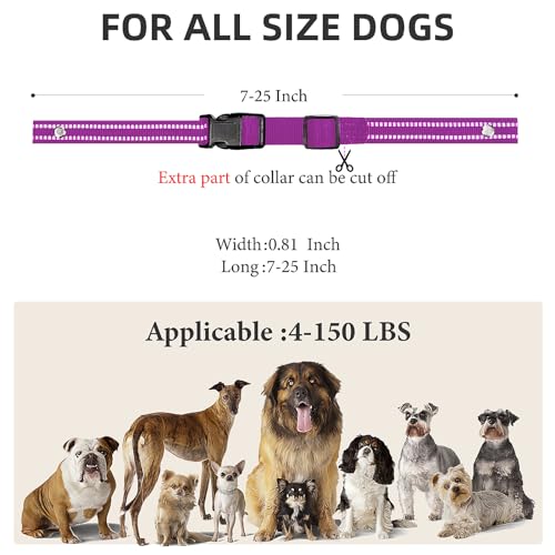 Odokele Reflective Purple Nylon Dog Collar Replacement Strap, Adjustable & Universal Fit