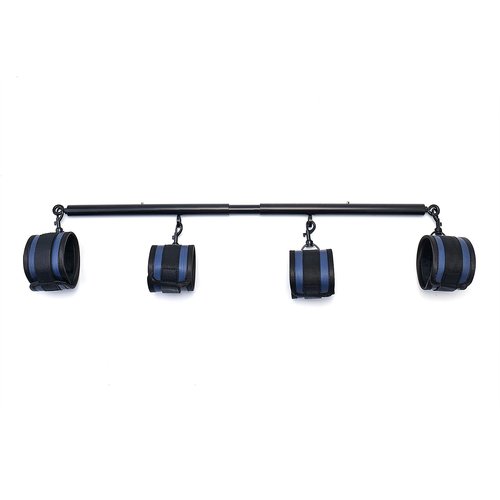 3 in 1 Heavy Duty Stainless Steel Expandable Black Spreader Bar with 4pcs PU Blue Adjustable Straps,Workout Bar for Home Gym Training Bar,Portable Detachable Pilates Kit