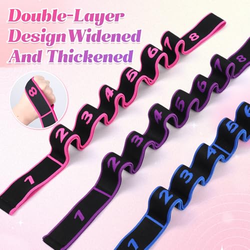 3-Pack Resistance Bands for Stretching & Yoga - Black/Purple, Black/Blue, Black/Pink