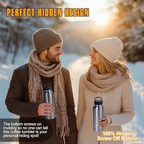 BarGifts 24oz Hidden Safe Water Bottle, Stainless Steel Secret Water Bottle with Hidden Compartment, Bottle Keeps Your Valuables Safe Like Money, Keys, and Jewelry- Silvery