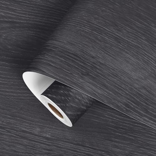 Grey Wood Contact Paper for Countertops Matte Grey Black Wood Peel and Stick Wallpaper 15.7" X78.8 Retro Dark Grey Wood Grain Contact Paper for Cabinets and Drawers Waterproof Vinyl Films