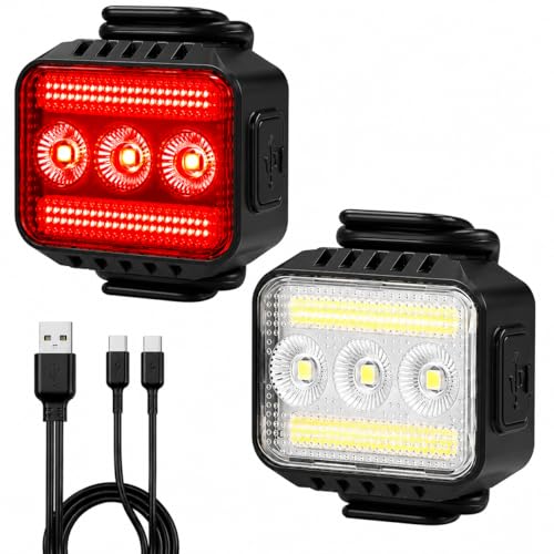 Rechargeable Bike Lights Set - Front & Back - Black - 9+9 Modes