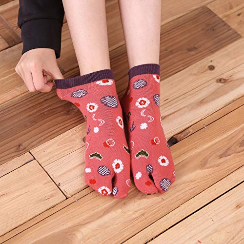 Hellomamma Cotton Flip Flop Socks for Women, Split Toe Style, Flower, Size 6-9.5