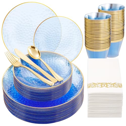 Rubtlamp 175 Pcs Plastic Dinnerware Set (25 Guests), Blue Disposable