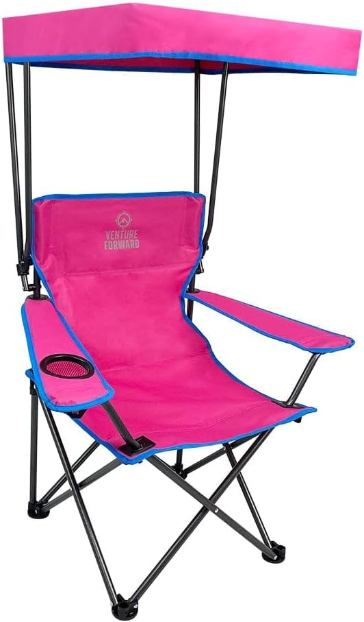 Venture Forward Youth Outdoor Canopy Chair - Adjustable Shade & Cup Holder | Portable Folding Kids Camping Chair