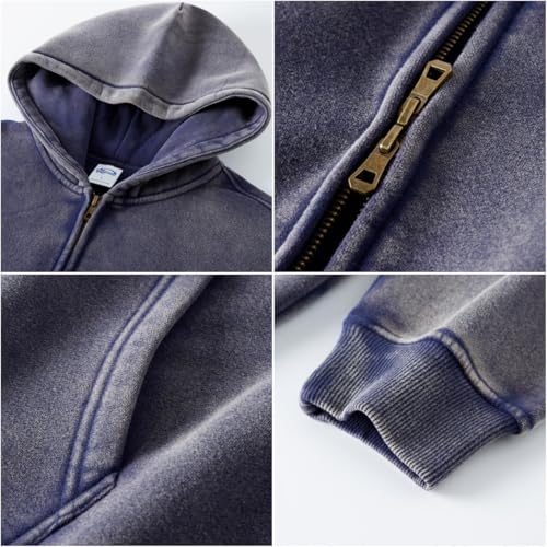 Oversize Men's Vintage Hoodie Zip Up Long Sleeve Sweatshirt with