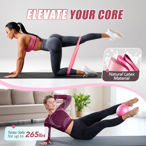 Pilates Kit for Women - 13.7in Silicone Ring, 5 Resistance Bands, Ball & Block
