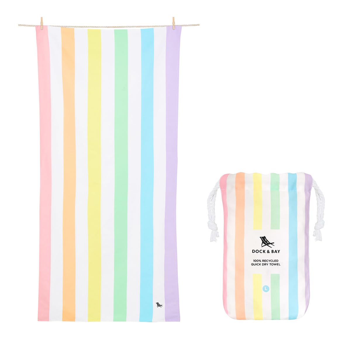 Dock & Bay Beach Towel - Quick Dry, Sand Free - Compact, Lightweight - 100% Recycled - Includes Bag - Rainbow Shores - Set of 4 - Extra Large (200x90cm, 78x35)