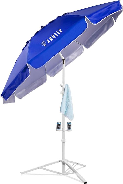 AMMSUN Portable Shade Umbrella - 6.5ft Lightweight Canopy with Adjustable Stand for Easy Sun Protection | Blue