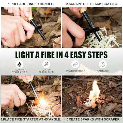 Ferro Rod Fire Starter Kit with Hardwood Handle & Compass