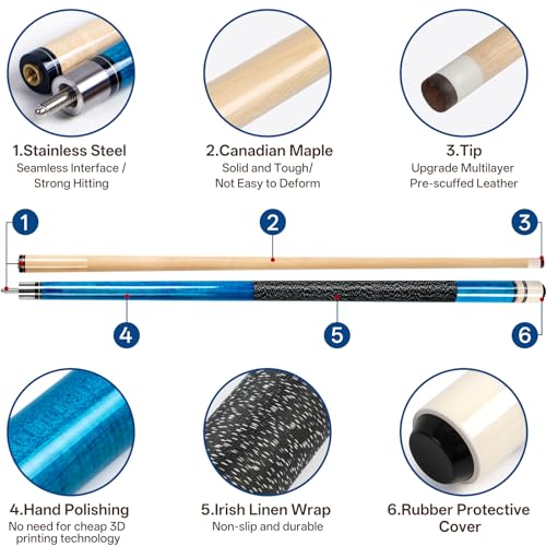 58" Canadian Maple Pool Cue Stick Set - 18, 19, 20, 21 oz