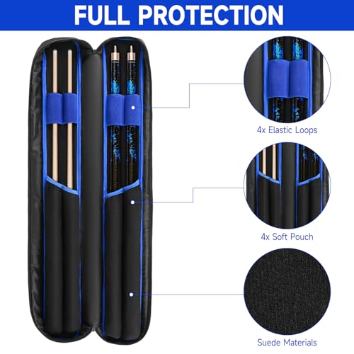 Jaffzora 2x2 Pool Cue Case Black & Blue with Shoulder Strap for Billiard Sticks