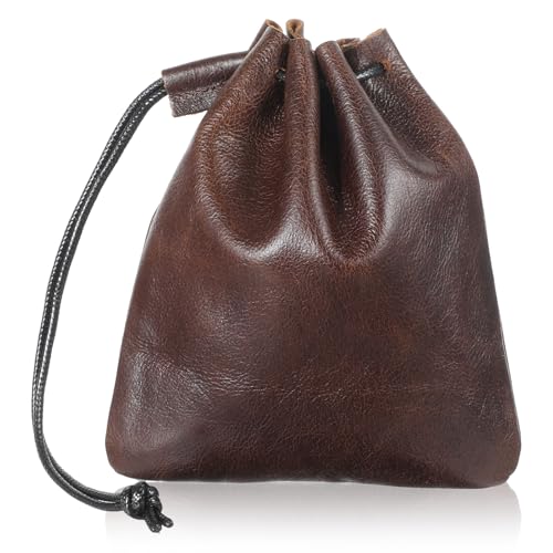 Leather Drawstring Pouch - Large Cowhide Jewelry Storage Bag