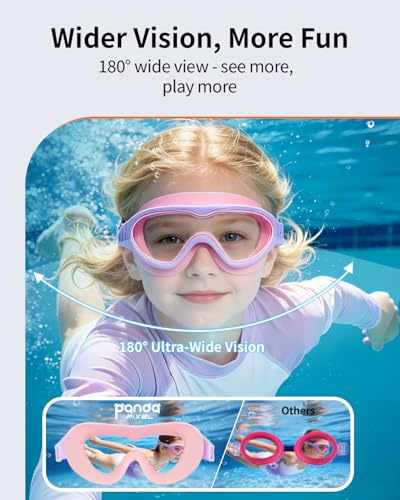 Pixel Panda Kids Swim Goggles 2 Pack Cyan & Purple for Ages 3-14, No Hair Pulling