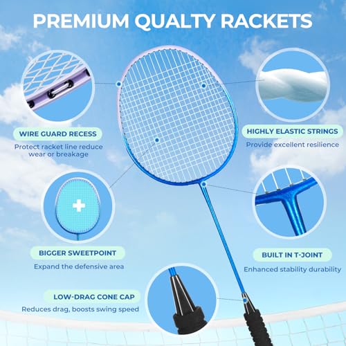 4 Player Badminton Racket Set with 12 Birdies & Carrying Bag
