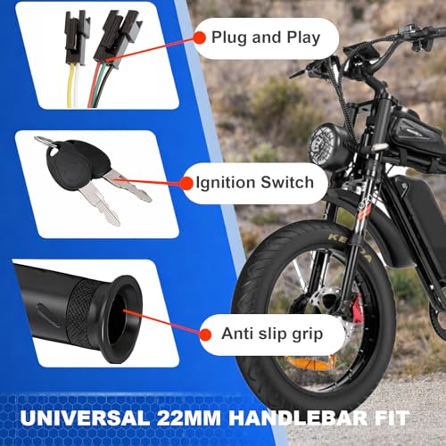 Hizoncore Left & Right Upgraded Full Twist Throttle for E-Bikes & Scooters, Plug & Play 12V-72V with Key Lock
