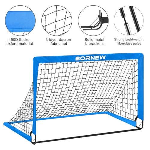 Kids Soccer Goal Set - Portable 6' x 4' & 4' x 3' Nets - Blue