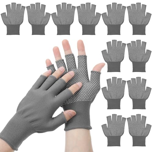 6 Pack Half-Finger Workout Gloves - Grey, Breathable & Anti-Slip