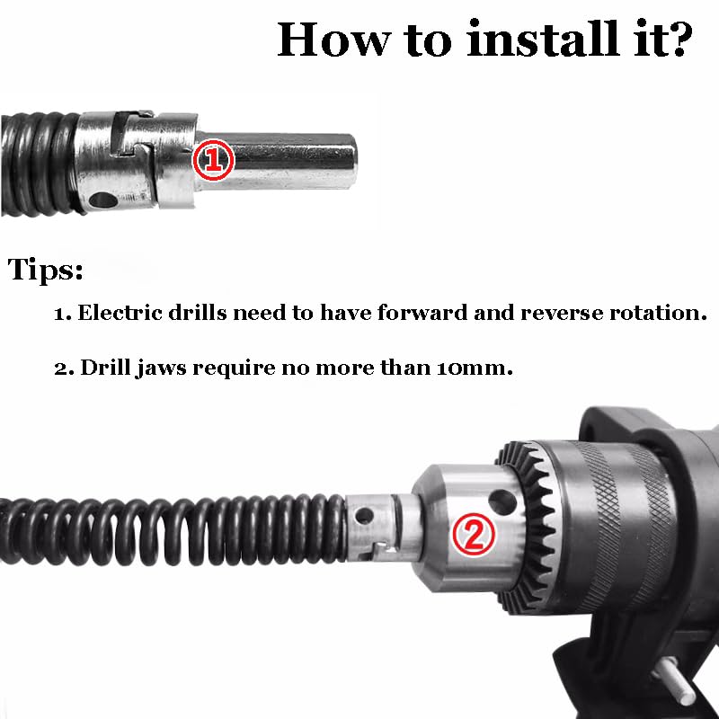 Amonk 6.5Ft/2M Drill Snake for Plumbing Drain Auger Cable with Drill Connector 10mm Flexible Plumbing Snake Clog Remover Drill Pipe Cleaner for Kitchen, Bathroom and Shower Sink