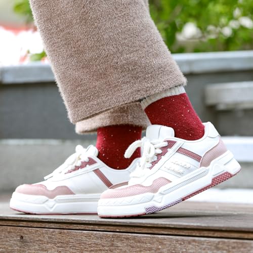 Warm Wool Socks for Women - Cozy Thick Hiking Crew Socks, 5 Pairs Parallel Dot, Size 6-10