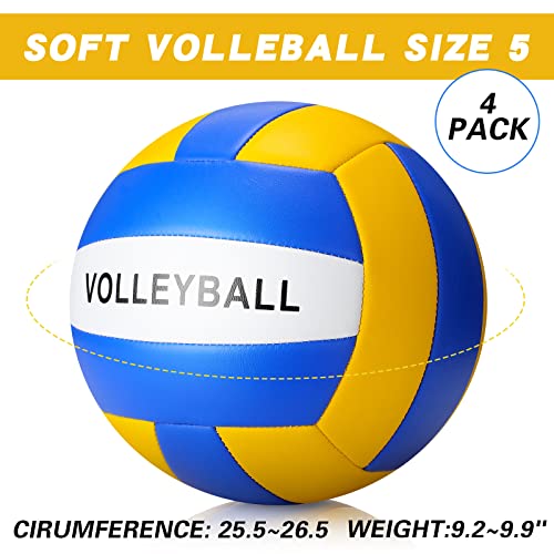Jerify 4 Pack Official Size 5 Volleyballs for Outdoor & Indoor Play - Blue, Yellow, White