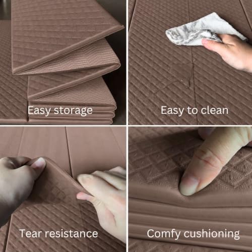 Foldable Yoga Mat 72x24 Inches with Mocha Bisque & Ivory Cream - Non-Toxic, Supportive, Portable