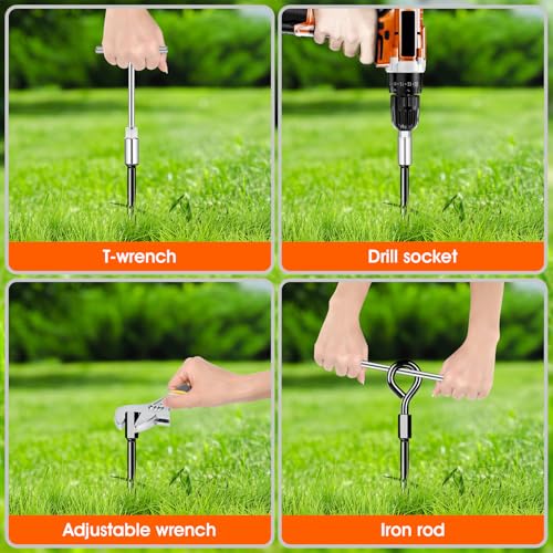Heavy Duty Ground Anchors - 4 X 14" Screw-in Stakes for Tents, Trampolines, Canopies
