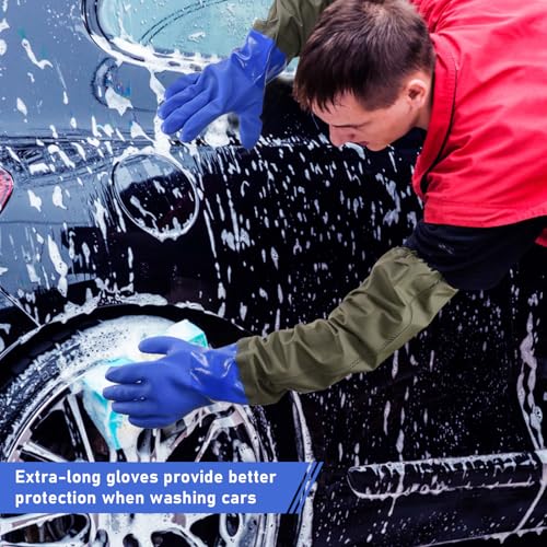 MUMUKE 3-pair set Long Waterproof Gloves, Long Chemical Gloves, Reusable, Padded Cotton Lined/Acid & Oil Resistant 28 inch