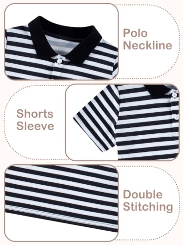 Boys Striped Polo T-Shirt - Short Sleeve, 5-6 Years, Black