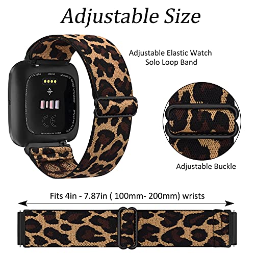 Adjustable Nylon Sport Wristbands - 2 Pack for Fitbit Versa - Black & Leopard