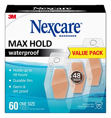 Waterproof Bandages - Max Hold, 60 Pack, Flexible & Sterile