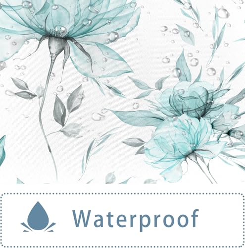 Aeyadis Teal Grey Watercolor Shower Curtain 72x72 in with 12 Hooks, Waterproof Polyester