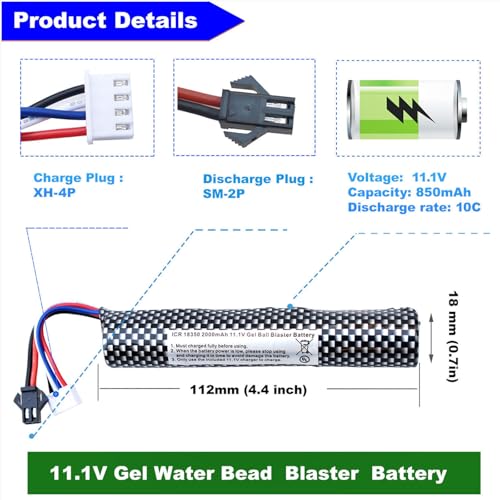 11.1V 2000mAh Gel Blaster Battery with Charger & Connector