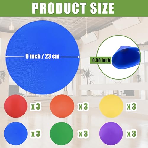9 Inch Rubber Spot Markers - 18 Pcs Multicolor Non-Slip Training Dots