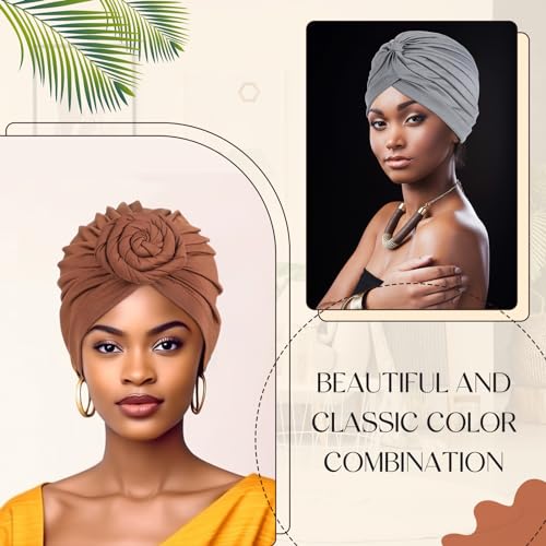 African Headwraps Set - 4 Soft Turbans for Women, Pre-Tied & Pleated