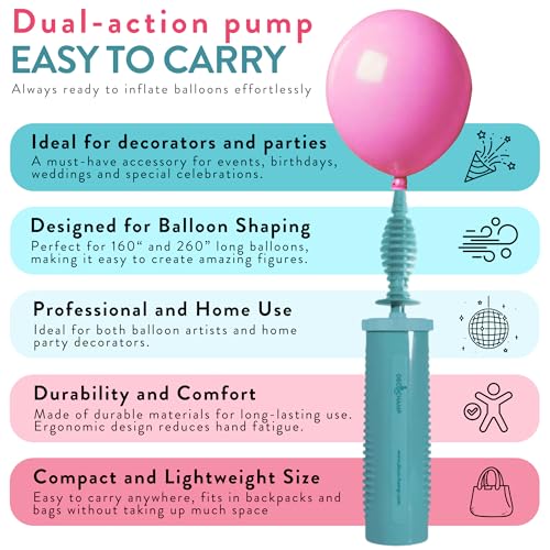 Manual Balloon Inflator - 2-Way Dual Action Air Pump, 1 Pack