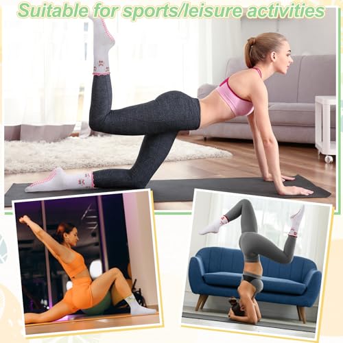 Non-Slip Pilates Grippy Socks for Women - Ruffle Design, 4 Pairs - Red Pink Yellow Green