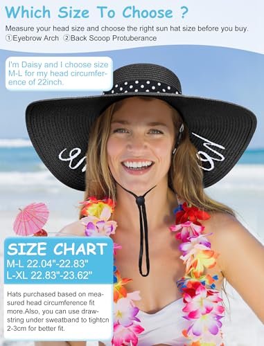 Light Black Wide Brim Floppy Beach Hat for Women - Large