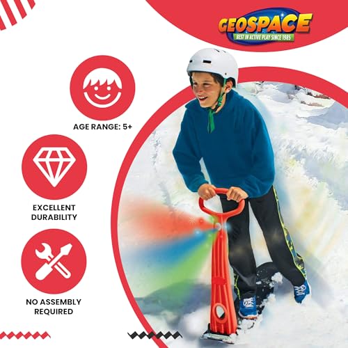 Geospace Kids Snow Scooter – Foldable Ski Sooter Snowboard with LED Lights (Ages 8+), Multi-Purpose Sled in Assorted Colors