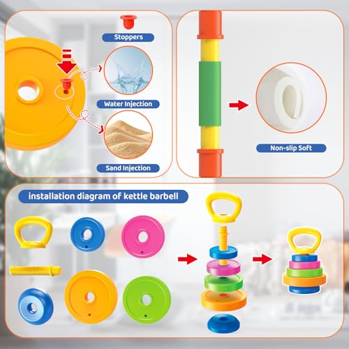 6-in-1 Kids Weight Set, Child Exercise Equipment with Dumbbells & Kettlebell