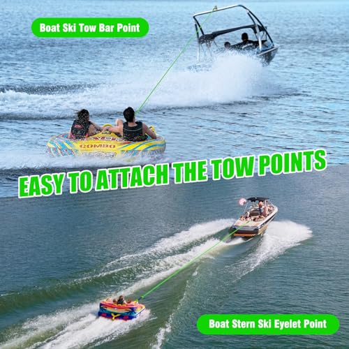 60FT Heavy-Duty Boat Tow Rope for 1-4 Person Tubes - Green & Black